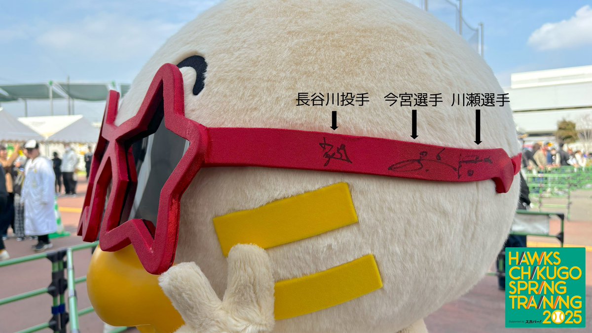 HAWKS_chikugo's tweet image. ひな丸サングラス🕶️サインコレクション
#今宮健太 選手にもサインいただきました🐣✨

#筑後スプリングトレーニング2025
#sbhawks #タマスタ筑後 #PS #ピース