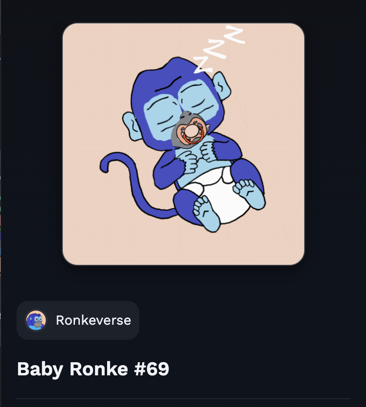 Sushinobi.ron 🦇🔊 (@sushinobi_nft) on Twitter photo Ronke Reveal party later! 🙈🙉
To celebrate I'm giving away Baby Ronke no.69!!
To enter:
-Like & Retweet
-Follow <a href="/RonkeOnRon/">Ronin Monke</a>
-Join the Ronin Discord! (Link in the replies) Ronke Reveal party later! 🙈🙉
To celebrate I'm giving away Baby Ronke no.69!!
To enter:
-Like & Retweet
-Follow <a href="/RonkeOnRon/">Ronin Monke</a>
-Join the Ronin Discord! (Link in the replies)