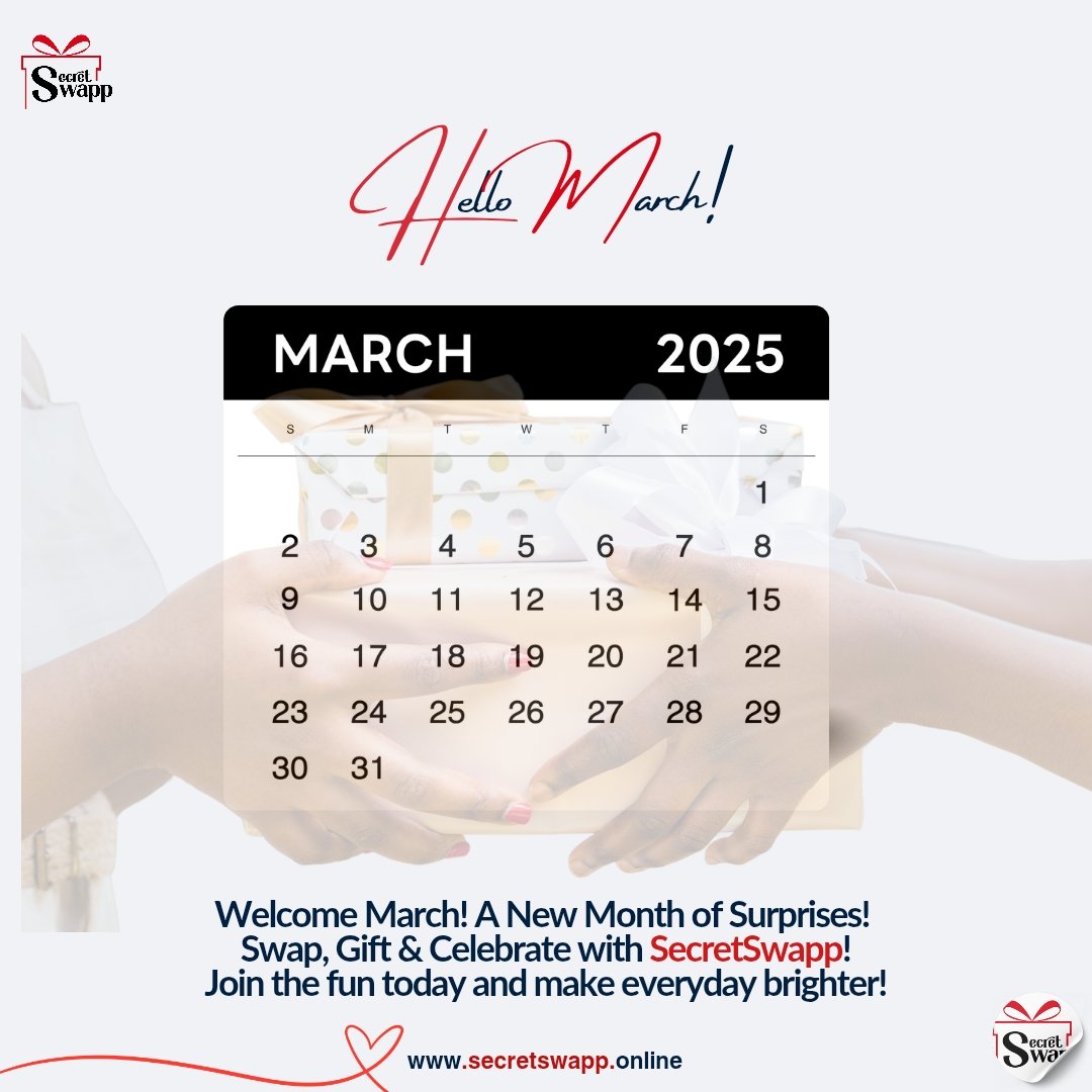 SecretSwapp's tweet photo. Welcome March with Surprises!  Swap, Gift &amp; Celebrate! Join SecretSwapp and make every day in march brighter.

#SecretSwapp #MarchMagic #GiftExchange #SurpriseAndDelight #NewMonthNewGifts #SwapAndSmile #GiftingMadeFun #SecretGifts #patlama #Trump https://t.co/AK9brpRyZo