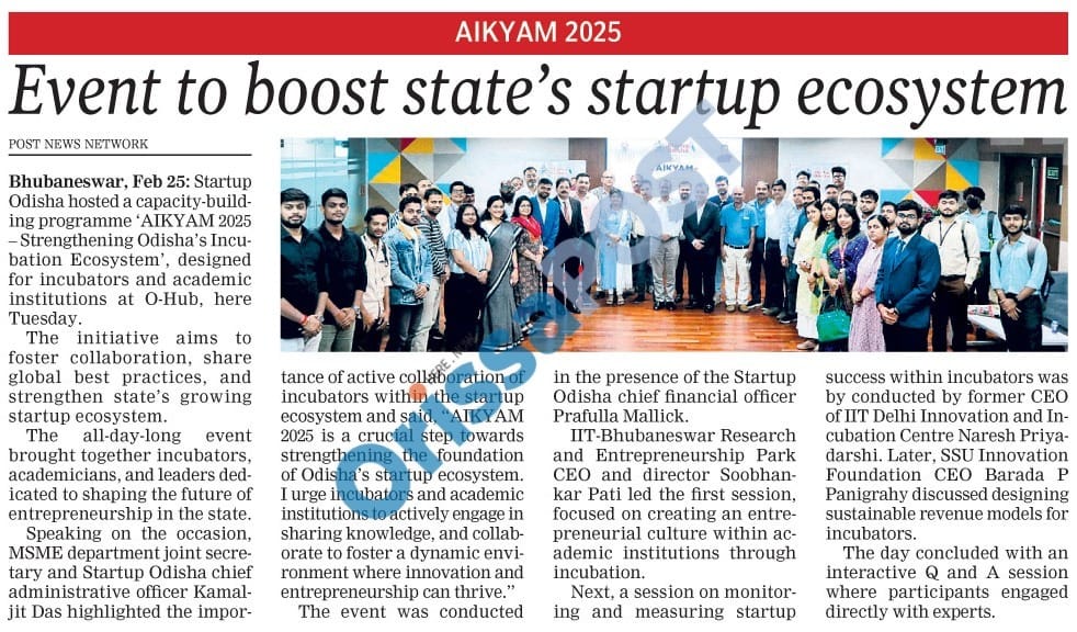 startup_odisha's tweet photo. Highlights of ‘AIKYAM 2025’, bringing together incubators and industry leaders to foster collaboration, share best practices, and strengthen Odisha’s incubation ecosystem. 🚀 

#AIKYAM2025 #StartupOdisha #StartupIndia #OHub #Startups #IncubationExcellence #Innovation #Entrepreneurship #OdishaStartups

@CMO_Odisha @GokulanandaBJP @SecyChief
@MsmeDepartment @startupindia