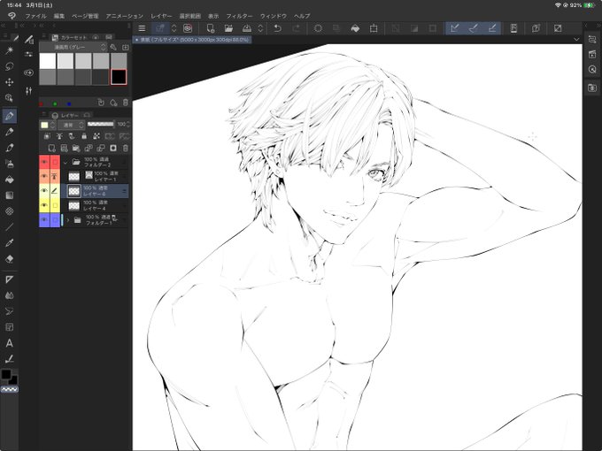 シチュボの表紙絵を描いている。ペン入れまでおわった。今日1日でフルカラー表紙を完成させてみる。 速くなったなぁ…