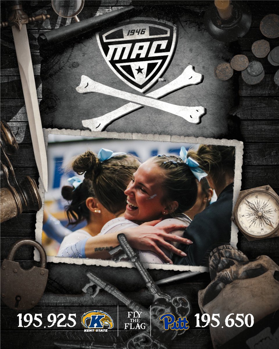 MACSports's tweet photo. FLY IT FLASHES!!🏴‍☠️

Kent State closes out February with a big win over Pitt! ⚡️

@KentStGym | #MACtion https://t.co/eGrP5OuqUW