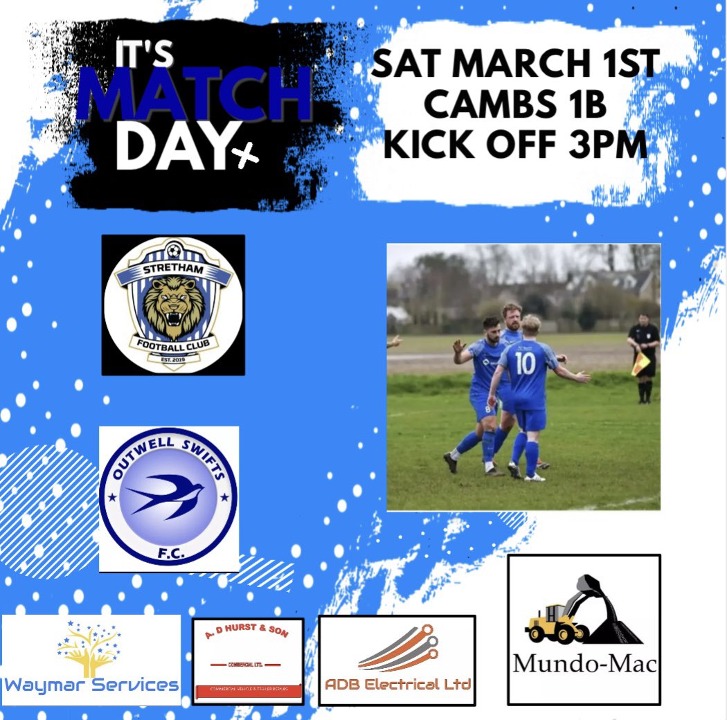 Game day! Today we travel to <a href="/strethamfc/">Stretham F.C.</a> in a 3pm kick off. Up the Swifts 👊🏻