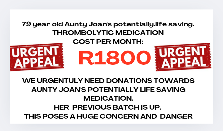 rehomingcarlos's tweet image. Good morning all. We have a challenge today. But it is a challenge that frees us up for the month of March until the month end costs are due again.
Today we have to raise : R1850.00
1. Aunty Joan's thrombolytic injections. We are short R600.00