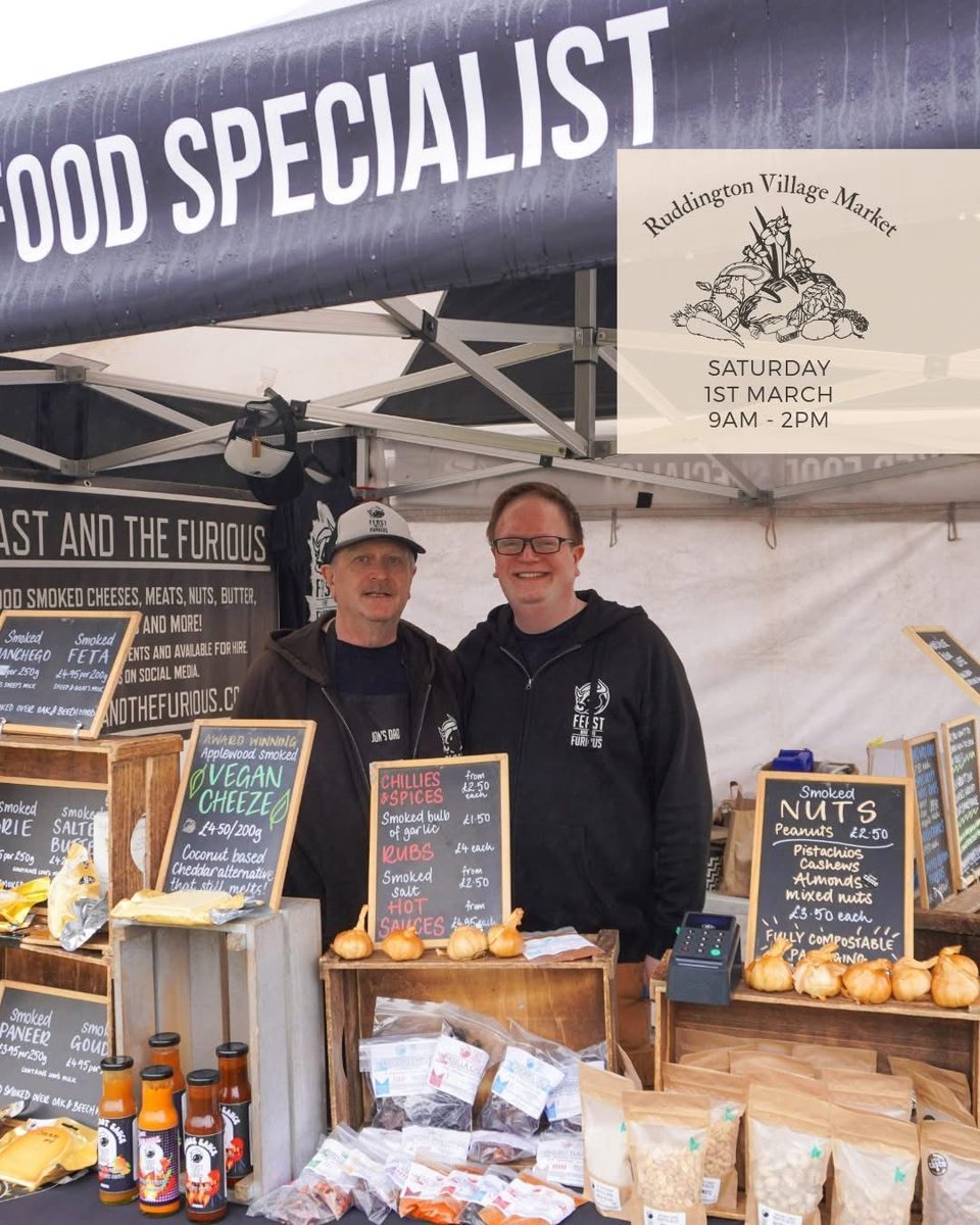 📍RUDDINGTON - Village Market TODAY 9am-2pm - Come along and get some delicious smoked cheese 🧀 smoked nuts 🥜 smoked vegan cheeze 🌱 smoked butter 🧈 smoked salt 🧂 smoked garlic 🧄 chillies 🌶 hot sauces, smokey chocolate 🍫 hot/cold smoking equipment 🪵 and merch! 👕