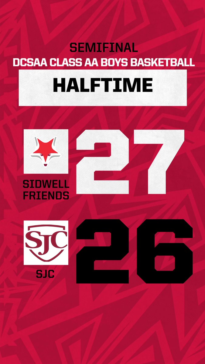 DCSAASports's tweet image. Halftime. Sidwell Friends leading by one point against SJC with 27 - 26.  #DCSAA #ClassAA #gameday #dcsaastatechampionship #basketball #boysbasketball