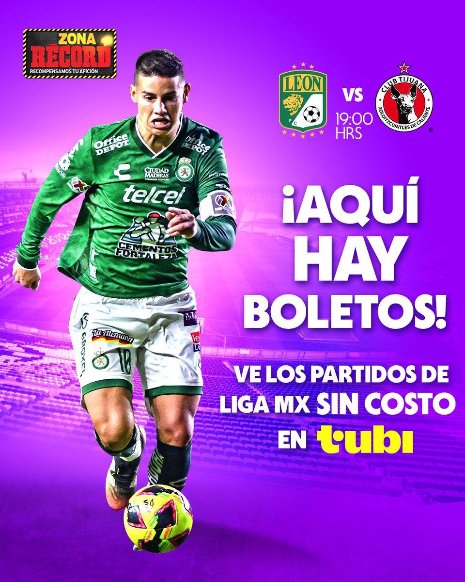 ¡PARA IR A VER A JAMES ! 🎫

<a href="/tubi_mx/">Tubi México</a> nos trajo boletos para el <a href="/clubleonfc/">Club León</a> vs Tijuana. Para ganar:

- Da RT a este tuit
- Sube foto demostrando tu amor por La Fiera
- Sigue a <a href="/tubi_mx/">Tubi México</a> 
- Los más originales ganarán 😍

Recuerda que puedes ver los partidos de Liga MX sin costo en
