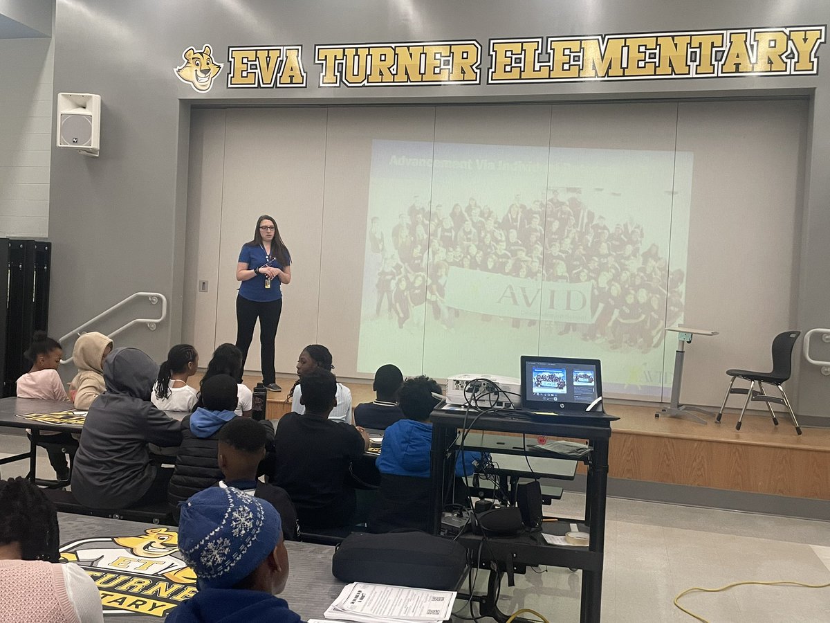 Visited <a href="/EvaTurnerTigers/">Eva Turner Elementary School</a> today with our AVID coordinator, Ms. Cleary to speak with rising 6th graders about <a href="/AVID4College/">AVID</a> . They were so eager and excited! 🤩