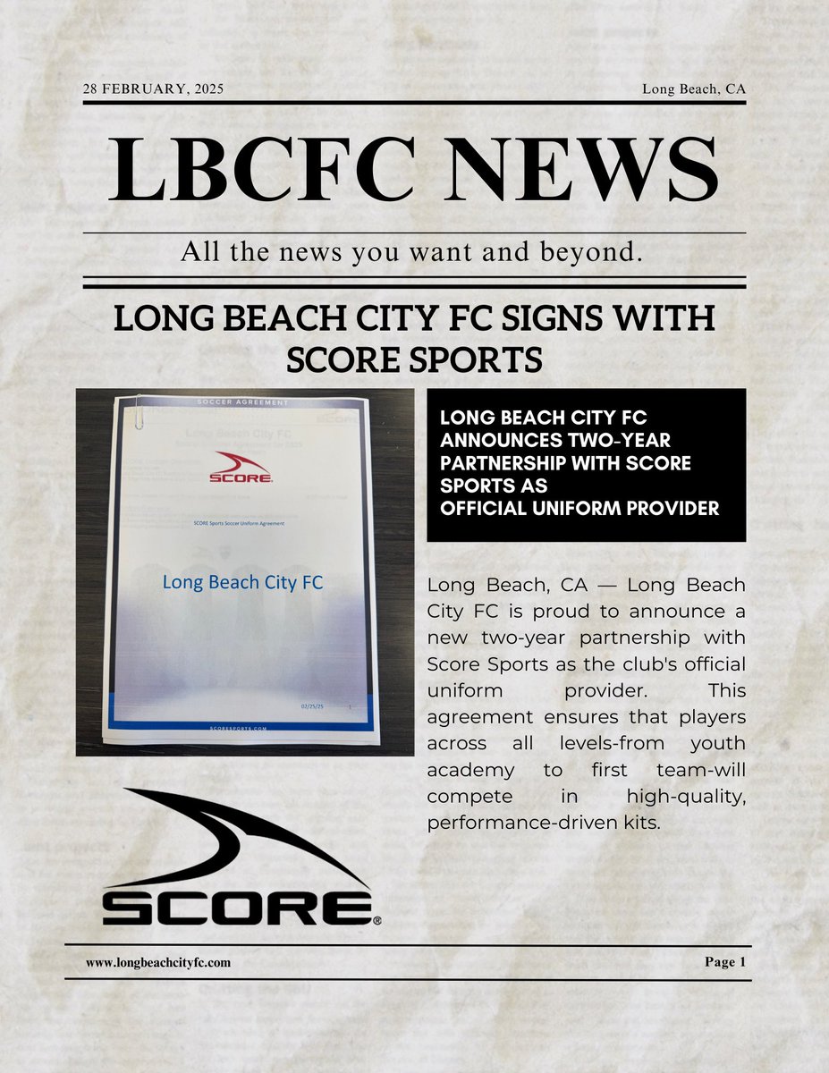 longbeachcityfc's tweet photo. Big news for Long Beach City FC! We’re proud to announce our official partnership with Score Sports! Check out the details in the post and see what’s ahead for our club! 🚢❤️💙🤍🩶🖤 #LBCityFC #ScoreSports #CityBuilt https://t.co/GCGxDZgU30