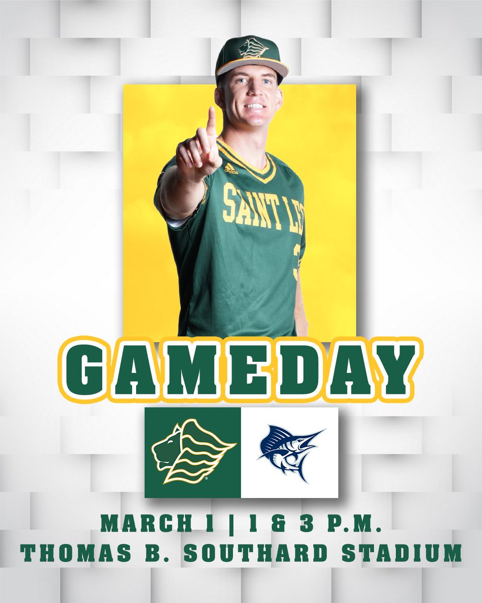 𝑮𝑨𝑴𝑬𝑫𝑨𝒀!

@saintleobase is set to close out the series with Palm Beach Atlantic today! 

🆚 Palm Beach Atlantic
⏲️1 &amp; 3 p.m.
📍 Thomas B. Southard Stadium
📽️bit.ly/4eesHme
📊bit.ly/2MGCgCk
🎟️bit.ly/4gePLmY

#GOLIONS 🦁 | #SAINTLEO1PRIDE🦁