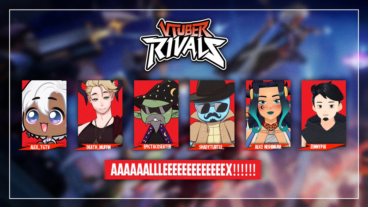 Welcome Team "AAAAAALLLEEEEEEEEEEEEEX" to #VTuberRivals !

<a href="/Alex_TGTV/">AlexTGTV🩸🟣🦇/ 😈 Vtweeter</a> (captain)
<a href="/sushigiiri/">Alice Nishimura — 🌱西村🌿✧˖°</a>
@zenny_pai
<a href="/thatmustbeshady/">Shady</a>
<a href="/death_muffin/">DeathMuffin 👑💜✨Vtuber & VA</a>
<a href="/epictacoseater/">epictacoseater</a>