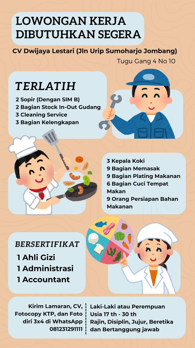 kerjombangcom's tweet photo. #Kerjombang #Loker #Jombang @faktualnewsco @satujurnal @e100ss @JombangID @Info_Jombang @FaktaJombang @hrdbacot @RadioANDIKA @Medpart_YK @infomalang @RCWAFMJOMBANG @portalsurya @mas_recruiter #lokercot https://t.co/Bb05u3itzk