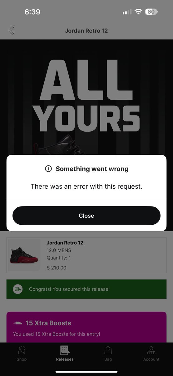 CloudedSmoke's tweet photo. @footlocker I try to sign out and sign in thinking that might fix it. Now It won’t even let me sign in anymore. Please help me I wear a size 12. https://t.co/IYPsOQzUfn