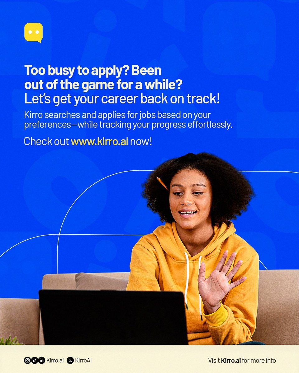 KirroAI's tweet photo. Too busy to job hunt? Let Kirro handle it for you! 

We search, apply, and track jobs based on your preferences, so you can focus on what truly matters. 

Get back on track today at https://t.co/9QOOMsN7ow!

 #KirroAI #JobSearch #CareerGrowth #job #career #interview https://t.co/0z3fGHA9nM
