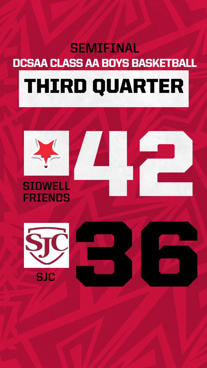 DCSAASports's tweet image. End of third quarter. Sidwell friends 42 - SJC 36. #DCSAA #ClassAA #Gameday #Dcsaastatechampionship #Basketball #Boysbasketball