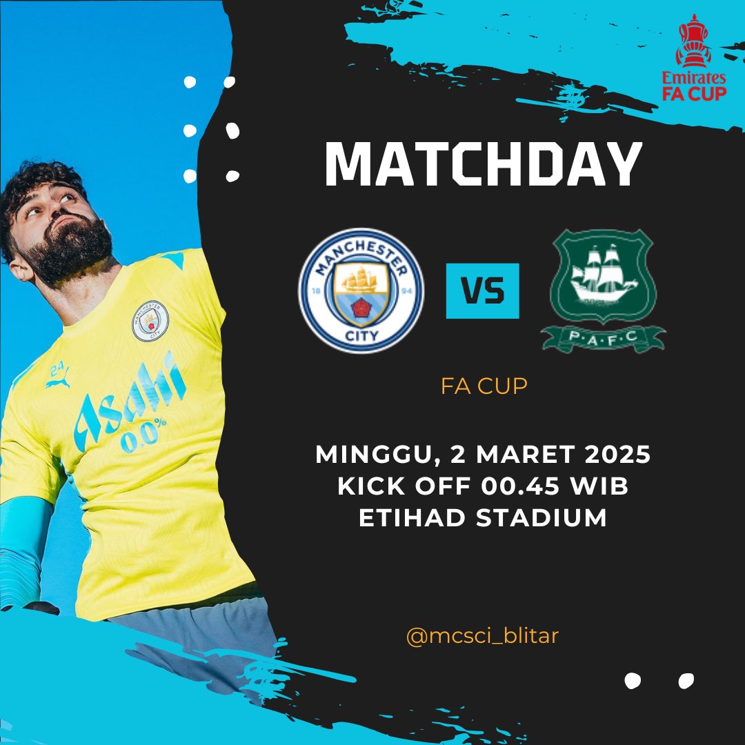 #MATCHDAY #FACup 

MAN CITY 🆚 PLYMOUTH
🏟️ ETIHAD STADIUM
🗓 Minggu, 2 Maret 2025
🕖 00.45 WIB
📺 LIVE VIDIO

#mancity
#mcscindonesia 
#mcsciblitar