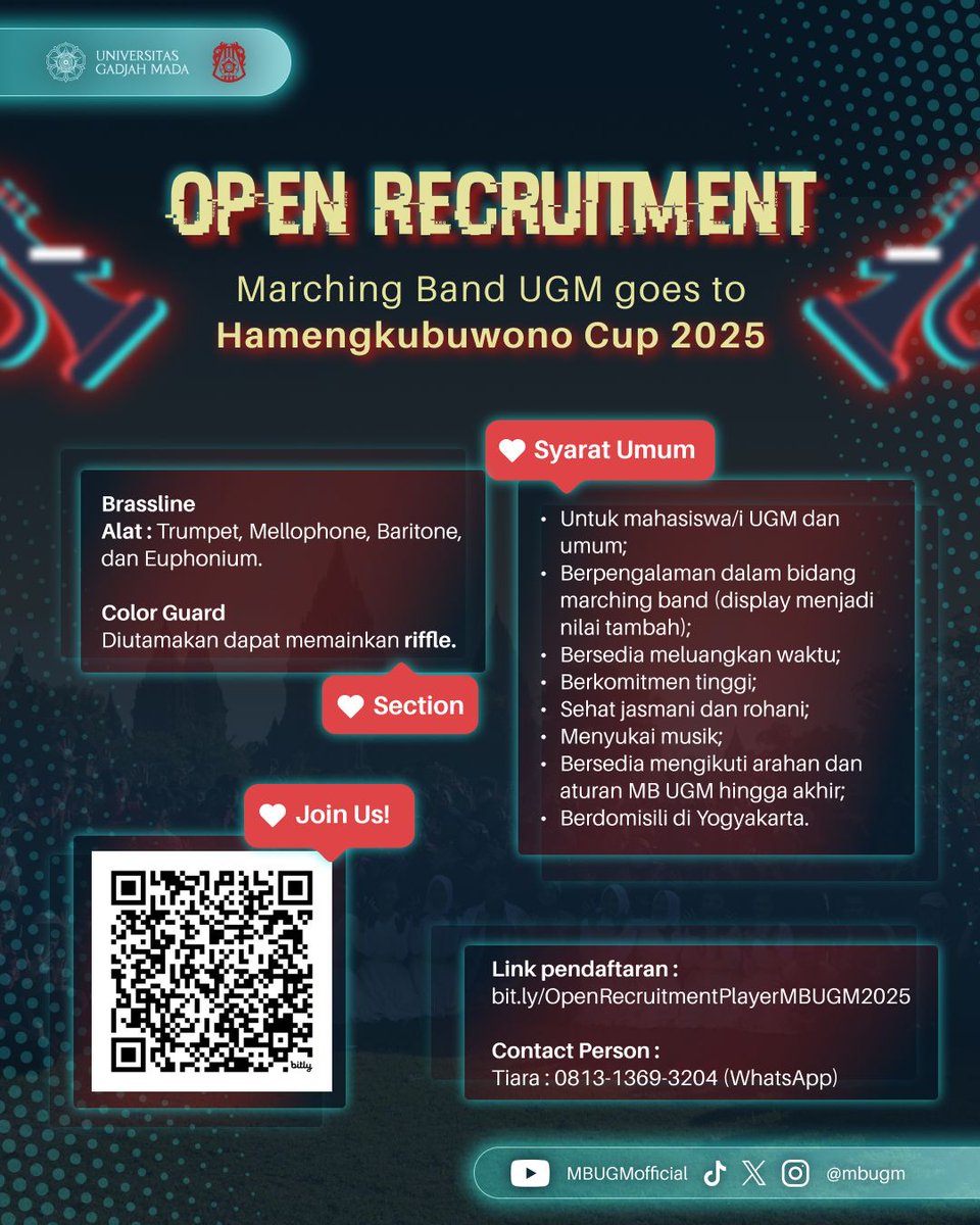 [OPEN RECRUITMENT]
Bagi kalian yang berminat dan memenuhi persyaratan, silakan mendaftarkan diri pada link
bit.ly/OpenRecruitmen… yang telah tersedia. Kita tunggu kehadiran kalian di lapangan!

Contact Person
Tiara : +62 813‑1369‑3204

_____________________________