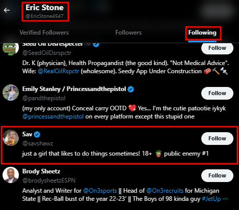 bwoah09's tweet photo. wow... looks like you even follow Sav. yes the adult film star. https://t.co/JA9GRfGRRb