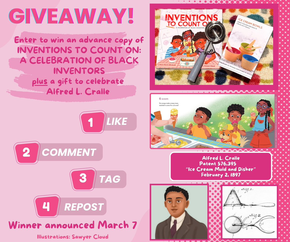 Dana Marie Miroballi (@shesthebear) on Twitter photo Wrapping up Black History Month with a #giveaway for my new picture book INVENTIONS TO COUNT ON: A CELEBRATION OF BLACK INVENTORS from <a href="/ABRAMSbooks/">ABRAMS Books</a> + <a href="/abramskids/">ABRAMS Kids</a>. Includes a signed advanced copy of the book plus a gift to celebrate Alfred L. Cralle. *USA ONLY*
#BlackHistoryMonth Wrapping up Black History Month with a #giveaway for my new picture book INVENTIONS TO COUNT ON: A CELEBRATION OF BLACK INVENTORS from <a href="/ABRAMSbooks/">ABRAMS Books</a> + <a href="/abramskids/">ABRAMS Kids</a>. Includes a signed advanced copy of the book plus a gift to celebrate Alfred L. Cralle. *USA ONLY*
#BlackHistoryMonth