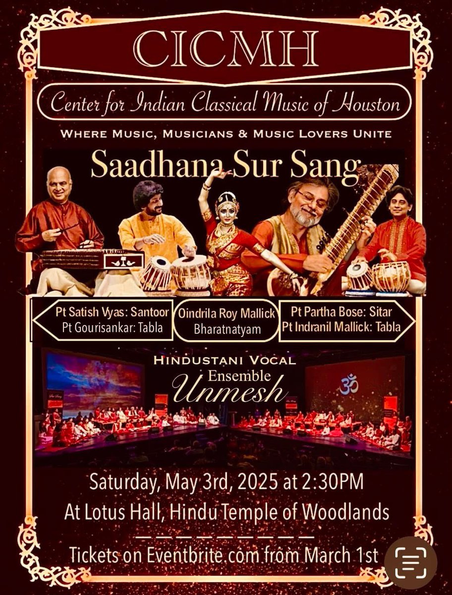 CICMH (@cicmh_us) on Twitter photo ๐ถ๐๐๐๐๐ก๐๐ง๐ ๐๐ฎ๐ซ ๐๐๐ง๐ ๐ถ
โโโโโโโ
Tickets: ๐๐๐ฒ๐ป๐๐ฏ๐ฟ๐ถ๐๐ฒ.๐ฐ๐ผ๐บ
saadhanasursangmay2025.eventbrite.com
โโโโโโโ
Festival of Indian Classical Music &Dance
Brought to you by #CICMH
Date: May 3, 2025
Time: 2:30 PM
Venue: HTW Lotus Hall, Woodlands TX ๐ถ๐๐๐๐๐ก๐๐ง๐ ๐๐ฎ๐ซ ๐๐๐ง๐ ๐ถ
โโโโโโโ
Tickets: ๐๐๐ฒ๐ป๐๐ฏ๐ฟ๐ถ๐๐ฒ.๐ฐ๐ผ๐บ
saadhanasursangmay2025.eventbrite.com
โโโโโโโ
Festival of Indian Classical Music &Dance
Brought to you by #CICMH
Date: May 3, 2025
Time: 2:30 PM
Venue: HTW Lotus Hall, Woodlands TX