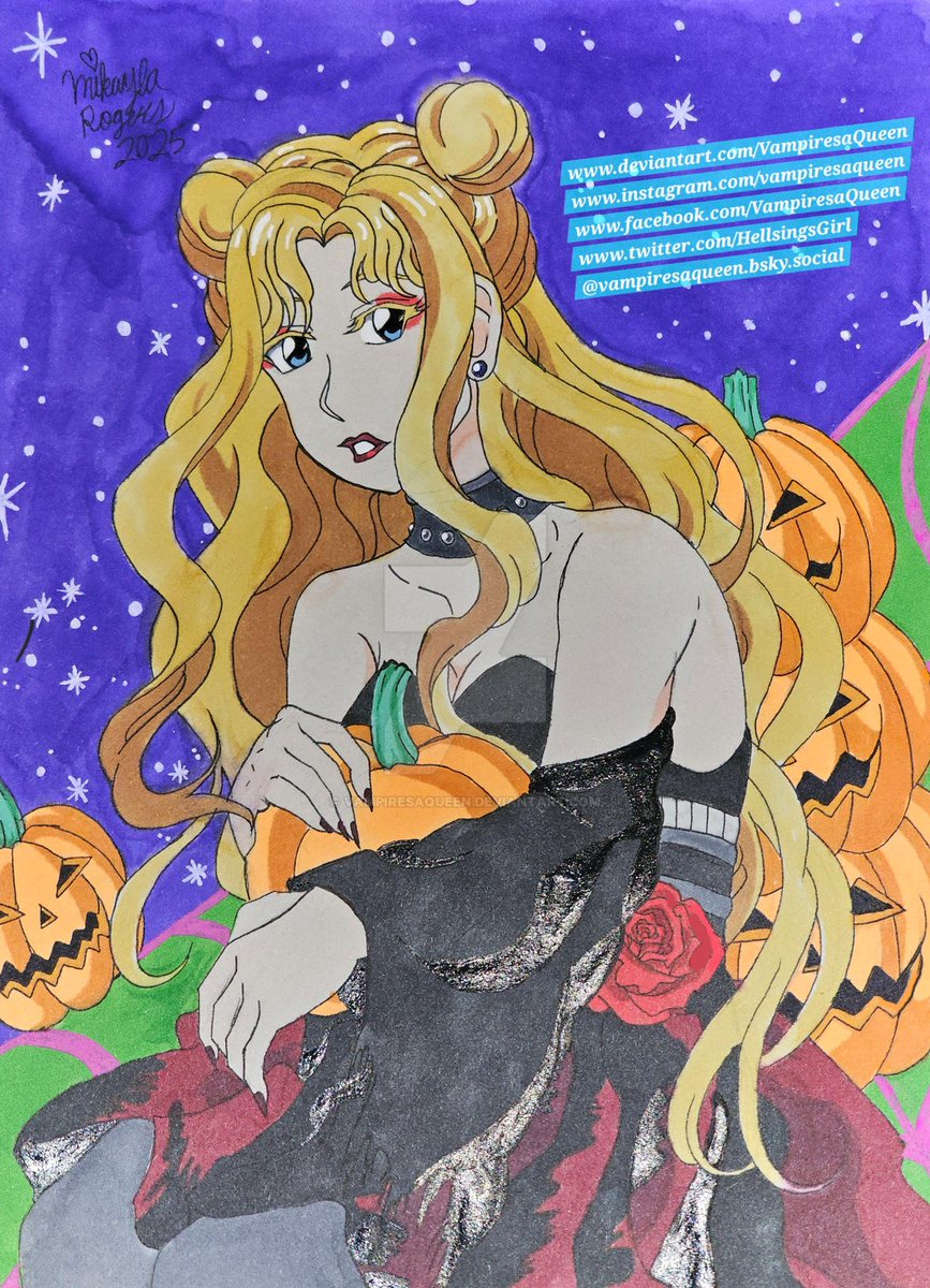 Finished product of my latest art commission! 🎃
#ArtCommission #Halloween #AnimeArt #originalartwork #gothic 
#traditionalart