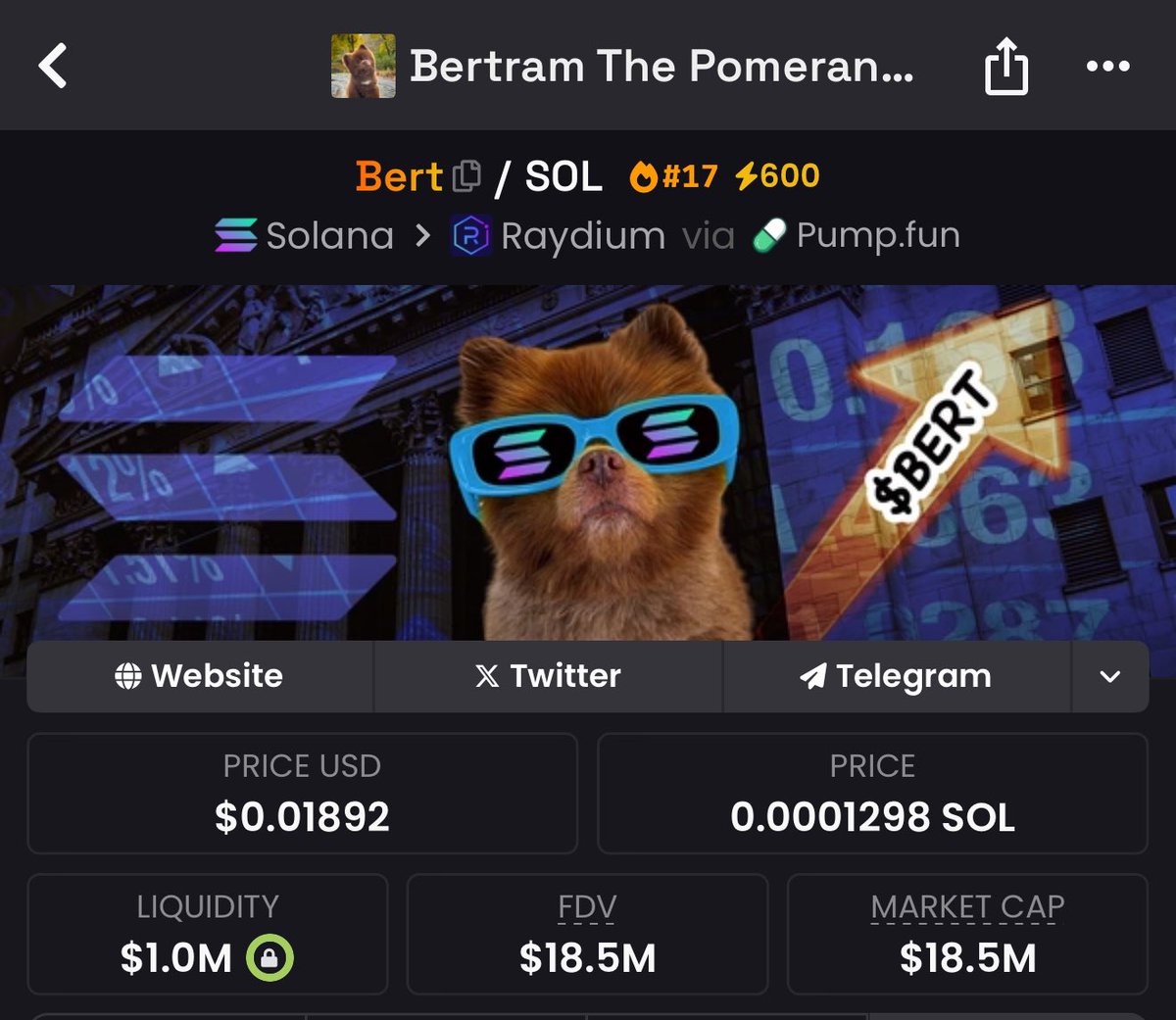 $BERT <a href="/bertcoincto/">Bert 🧸 🐶</a> trending #17 on DEX and boosted 600x 🔥

Top 1 Gainer in Dog-Themes memecoins today🔥

Still a good entry now at 18M considering the ATH at 180M 🔥

$BERT is more than a memecoin, study <a href="/woofhub/">WOOFHub</a> 🔥

$SOL back to $200-$250 = $BERT new ATH 🔥

Save this post 🔥