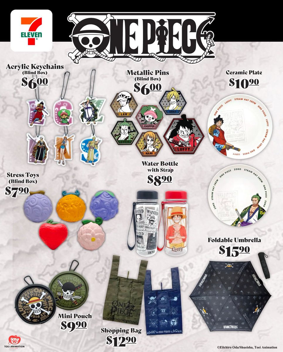 ONE173 ノベルティグッズ Here's a look at the One Piece x 7-Eleven Singapore collection