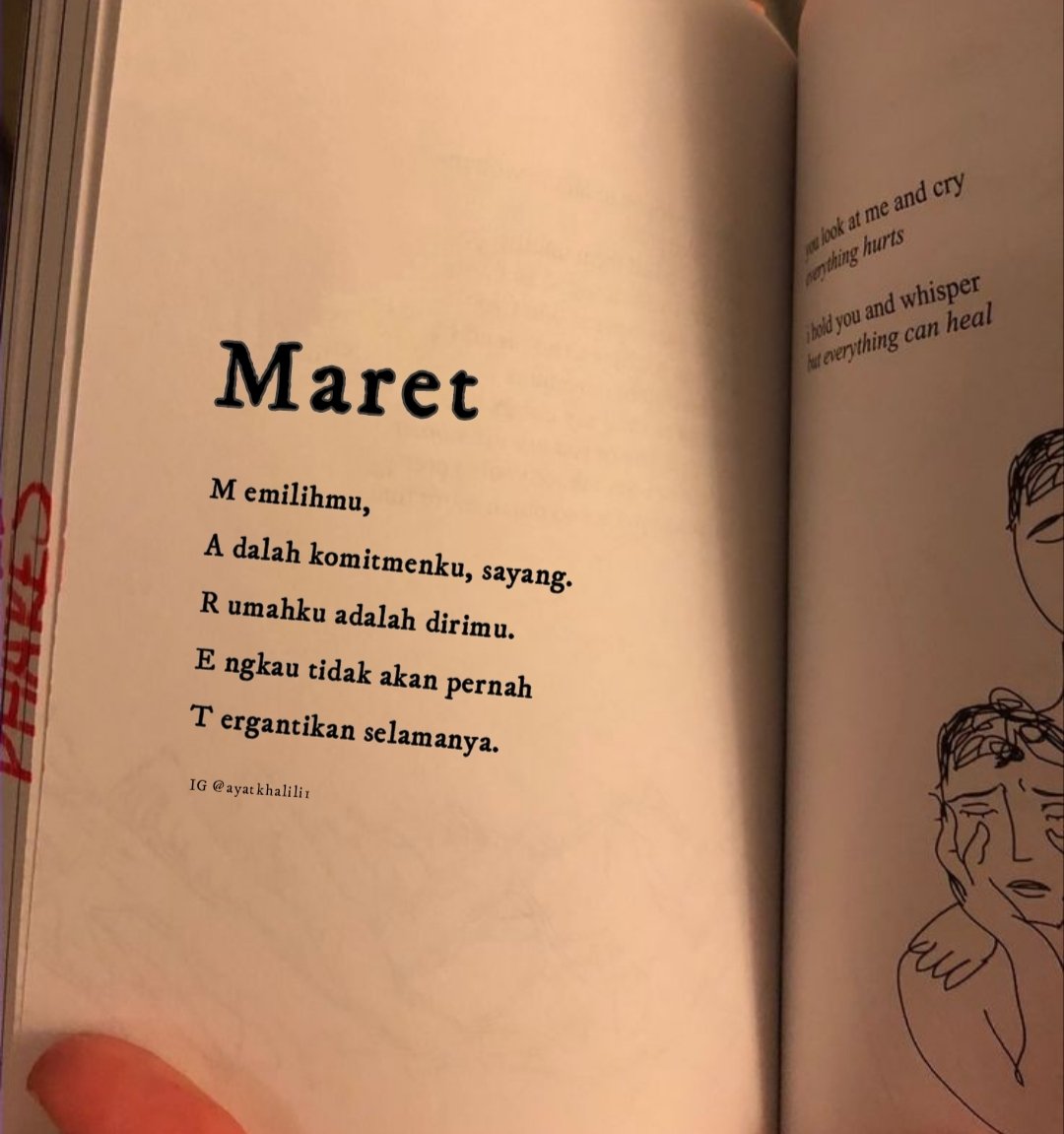 M emilihmu,
A dalah komitmenku, sayang.
R umahku adalah dirimu.
E ngkau tidak akan pernah
T ergantikan selamanya.