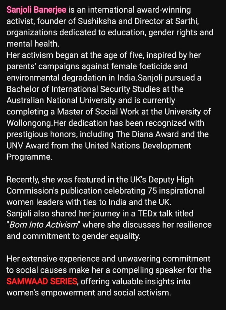 TeamAashraya's tweet photo. Our 1st Voice of Impact for
Samwaad Series is
@BanerjeeSanjoli
Do Join our Instagram Live at 1900hrs today(01/03/2025).
https://t.co/hEyc4WKJKf
#ShaktiWeek #Samwaad #VoicesOfImpact #NGO #WomenEmpowerment #SanjoliBanerjee https://t.co/S9s6s1ZVXc