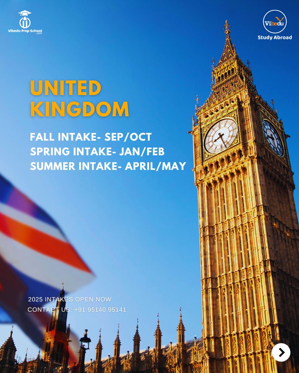 VibeduPvtLtd's tweet image. Planning to study abroad? Stay ahead by knowing the major and minor intakes of top study destinations! Secure your spot in your preferred university without last-minute stress. Contact us now for expert guidance!

#StudyAbroad #UniversityIntakes #ApplicationDeadlines #PlanAhead