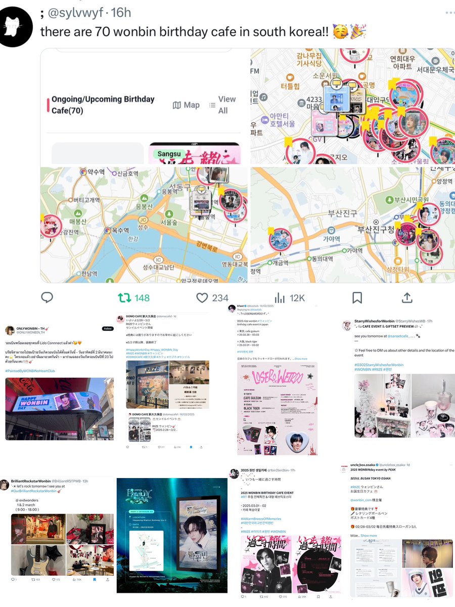 wongirlie's tweet photo. With 70 birthday cafes in Korea, 15 bd projects by his solo bar,  5 other ads won by fans, 16 birthday events in China, duo projects, and numerous other birthday events in Japan, USA, Thailand, Indonesia, Vietnam and more, Wonbin is beyond loved ♡ https://t.co/tEq52tnTsd