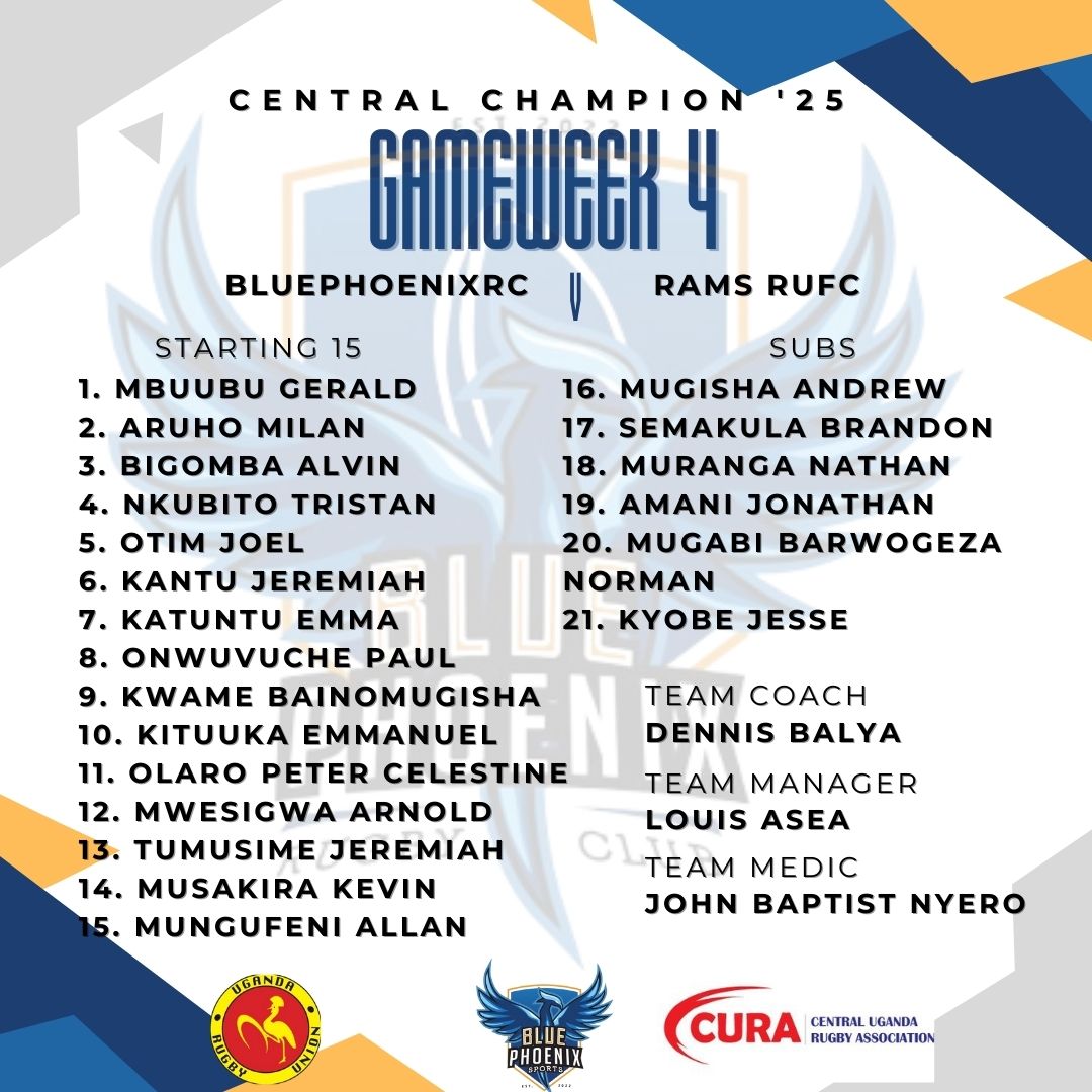 It's GAMEWEEK 4, At Mukono.

We're locked and loaded for a clash against the <a href="/rufc_rams/">RAMS RUFC</a> . The coach has made the picks. The team is set. It's time to execute.

#WeAlwaysRise
#Motooo
🔥🔥🔥🔥🔥🔥🔥🔥