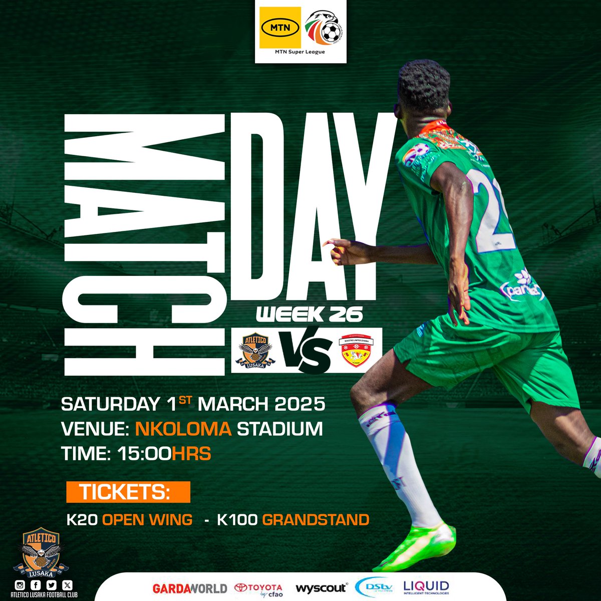AtleticoLusaka's tweet photo. IT’S MATCHDAY!

See you at Nkoloma Stadium✊🏾

#badboys #atleticofc #matchday https://t.co/fNOyXaPJ2u