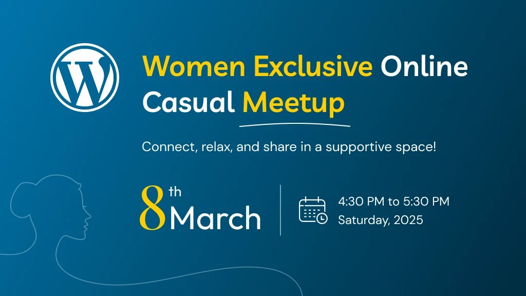 WordCamp Kerala (@wordcamp_kerala) on Twitter photo Join us for a Women-Only Online Casual WordPress Meetup on International Women's Day – March 8, 2025!
Connect, share, and celebrate with like-minded women in the WordPress community. Let's inspire, empower, and grow together!
📅 Save the date & be part of this special... Join us for a Women-Only Online Casual WordPress Meetup on International Women's Day – March 8, 2025!
Connect, share, and celebrate with like-minded women in the WordPress community. Let's inspire, empower, and grow together!
📅 Save the date & be part of this special...
