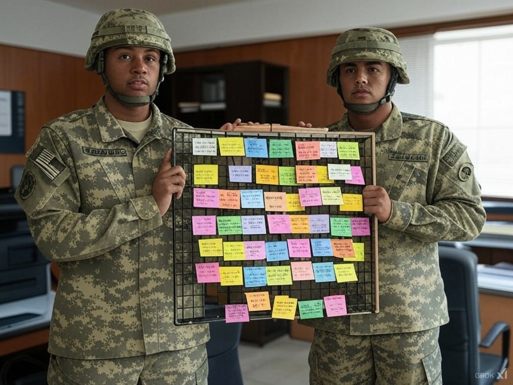 mikeatron's tweet photo. SCRUM is a grind —I took our average story points promised this week and wound up overdelivering. What a crazy week! I am a SCRUM master for the U.S. Army and it’s an honor. This image is AI though. What’s your most memorable achievement? #SCRUM #xAI https://t.co/oi5AxE0cQ6
