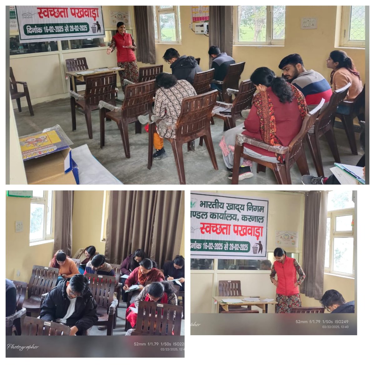 भारतीय खाद्य निगम ,मण्डल कार्यालय,करनाल मे स्वछता पखवाड़े के अवसर पर कर्मचारियो द्वारा स्वछता से संबन्धित विषयों पर आधारित निबंध लेखन प्रतियोगिता मे बढ़ चढ़कर भाग लिया गया|