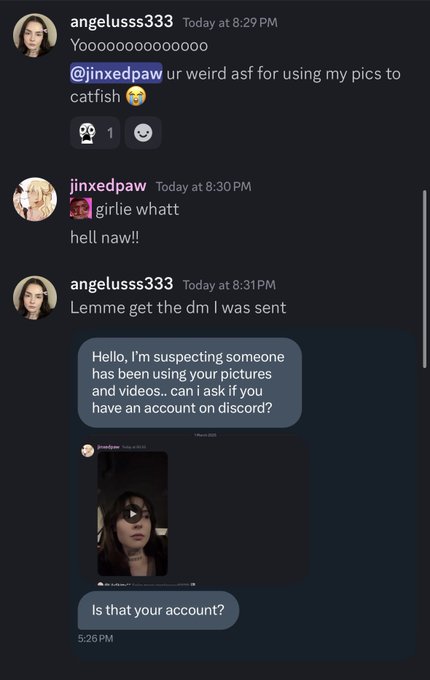 1 pic. Lmao this person has apparently been stealing my pics to catfish on discord- on selling servers