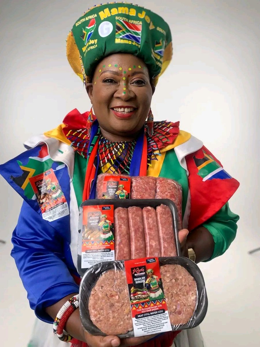 MDNnewss's tweet photo. Mama Joy, a renowned South African sports enthusiast and media personality, has recently teamed up with Roots Butchery to launch her own meat brand. 

This collaboration marks an exciting new chapter in her journey, as she transitions from being a well-known superfan to creating her own legacy in the business world.