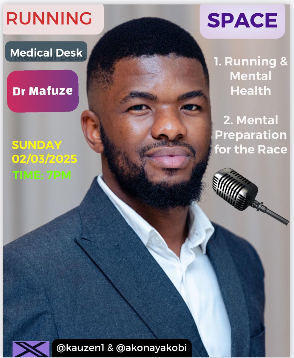 Running Space presents Dr Mafuze <a href="/Doctor_Mafuze/">Bonginkosi Mafuze</a> 
Mental Health for Running 
#RunningWithTumiSole 
#FetchYourLife2025
#IPaintedMyRun