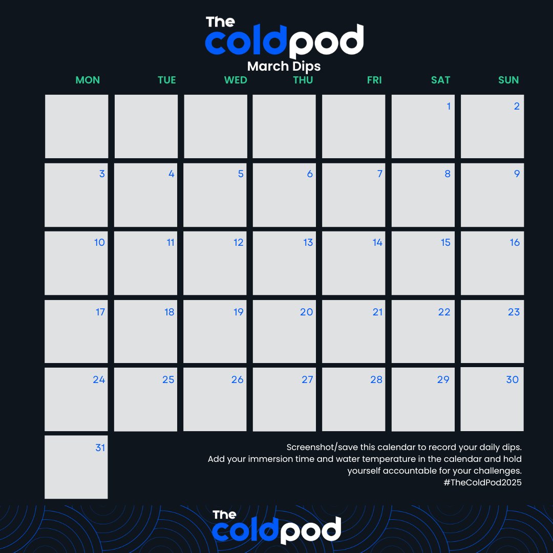Pinch, punch, 1st day of the month...

And the first day of new monthly calendar. How many times have you dipped so far in 2025?!

#TheColdPod #TheColdPod2025 #DipChallenge
