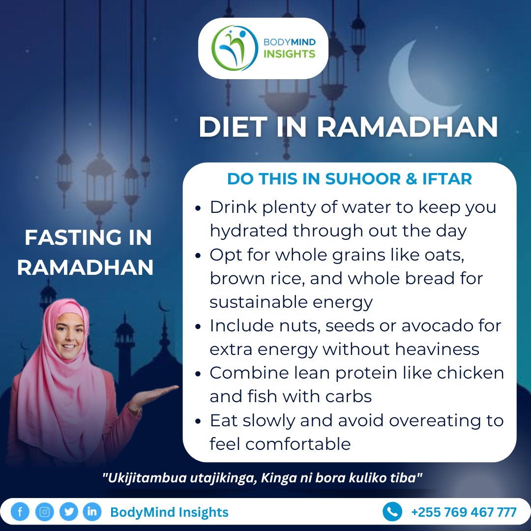 GilbertGaston5's tweet photo. Nourish your body and soul this Ramadan with these simple suhoor &amp; iftar tips! Stay hydrated, choose whole grains, and break your fast wisely for sustained energy. #Ramadan2025 #RamadanDiet #HealthyRamadan #SuhoorTips #IftarIdeas #RamadanNutrition #FastingInRamadan #HealthyLiving https://t.co/jTqZ21c4z5