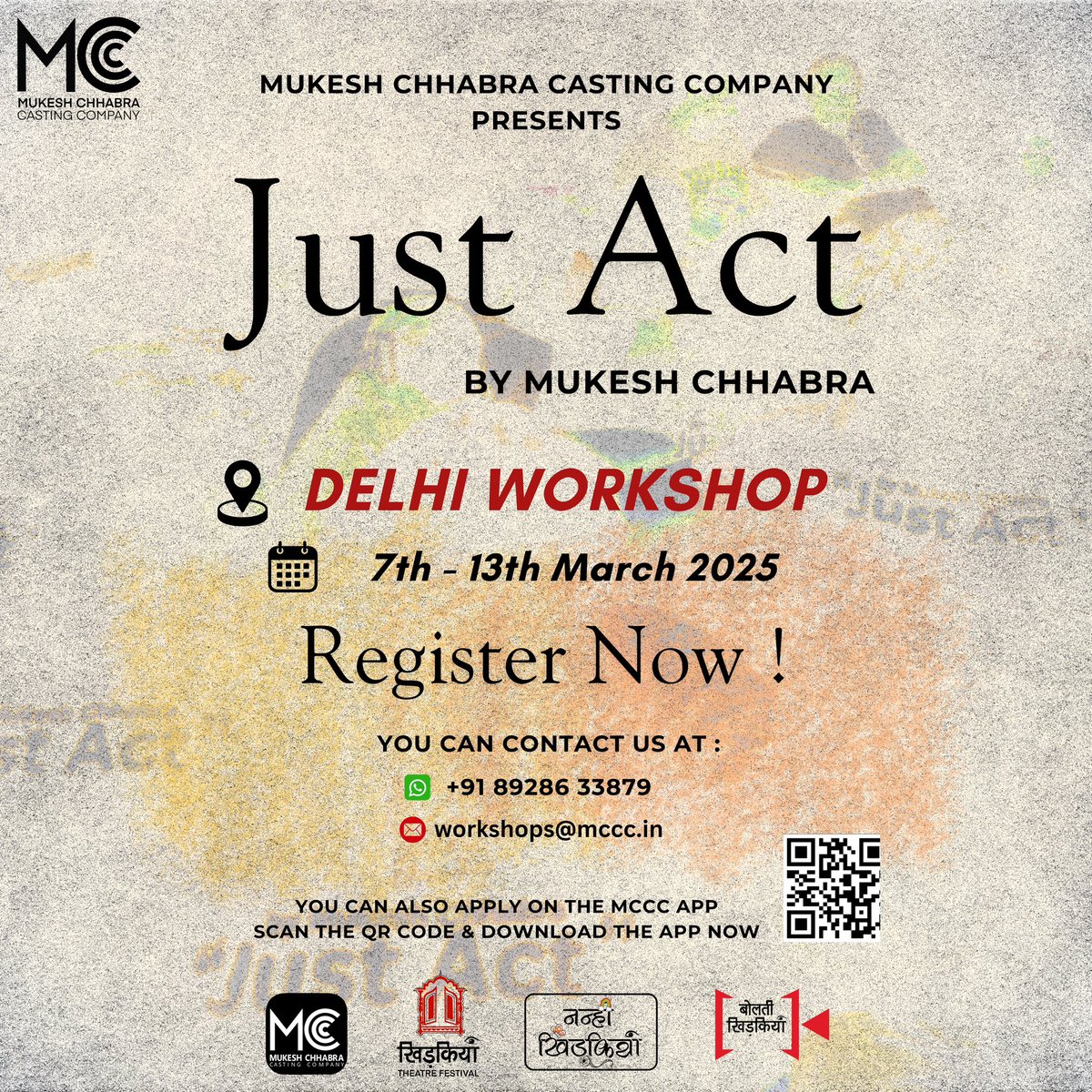Bringing the magic of “Just Act by Mukesh Chhabra” to DELHI ❤️ Register Now !!! forms.gle/AhaPwYDycqm3zK…