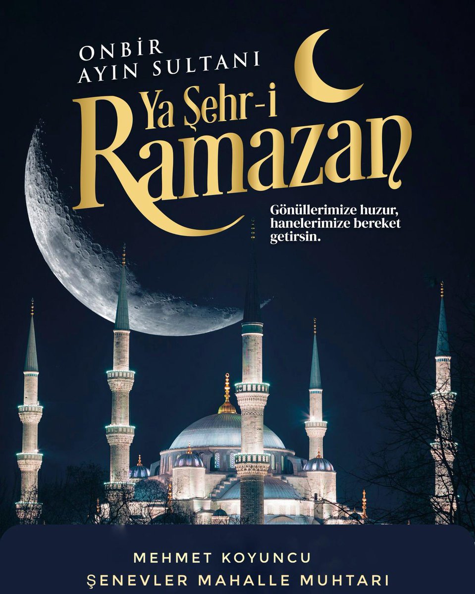 On bir ayın Sultanı, rahmet, bereket ve mağfiret ayı Ramazan-ı Şerif’e bizleri ulaştıran Rabb’imizd hamd olsun. 

#HayırlıRamazanlar dilerim 🌙