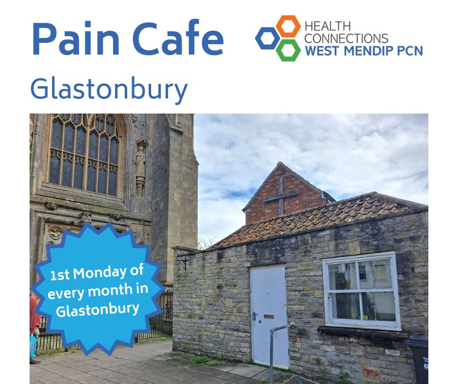 The next Glastonbury Pain Cafe is on Mon 3 March, St John's Church Lane Hub, BA6 9JQ - 1 to 2.30pm. It is a peer-led group, with support from our Health Connector. Meet others, share your experiences and hear from guest speakers. Drop in or contact us on 01373 468368 - option 3