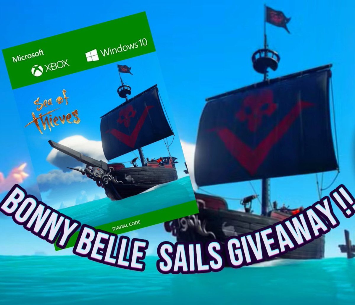 Ahoy pirates!! 🏴‍☠️

To celebrate my 100 followers on Twitter, I'm make a giveaway a BONNY BELL Sails giveaway!! 

To participate :
- Like the post ❤️
- Subscribed 👇
- Repost this post 🔃

thank you for the 100 followers, thanks you all and good luck!!❤️
#SeaOfThieves #Giveaway