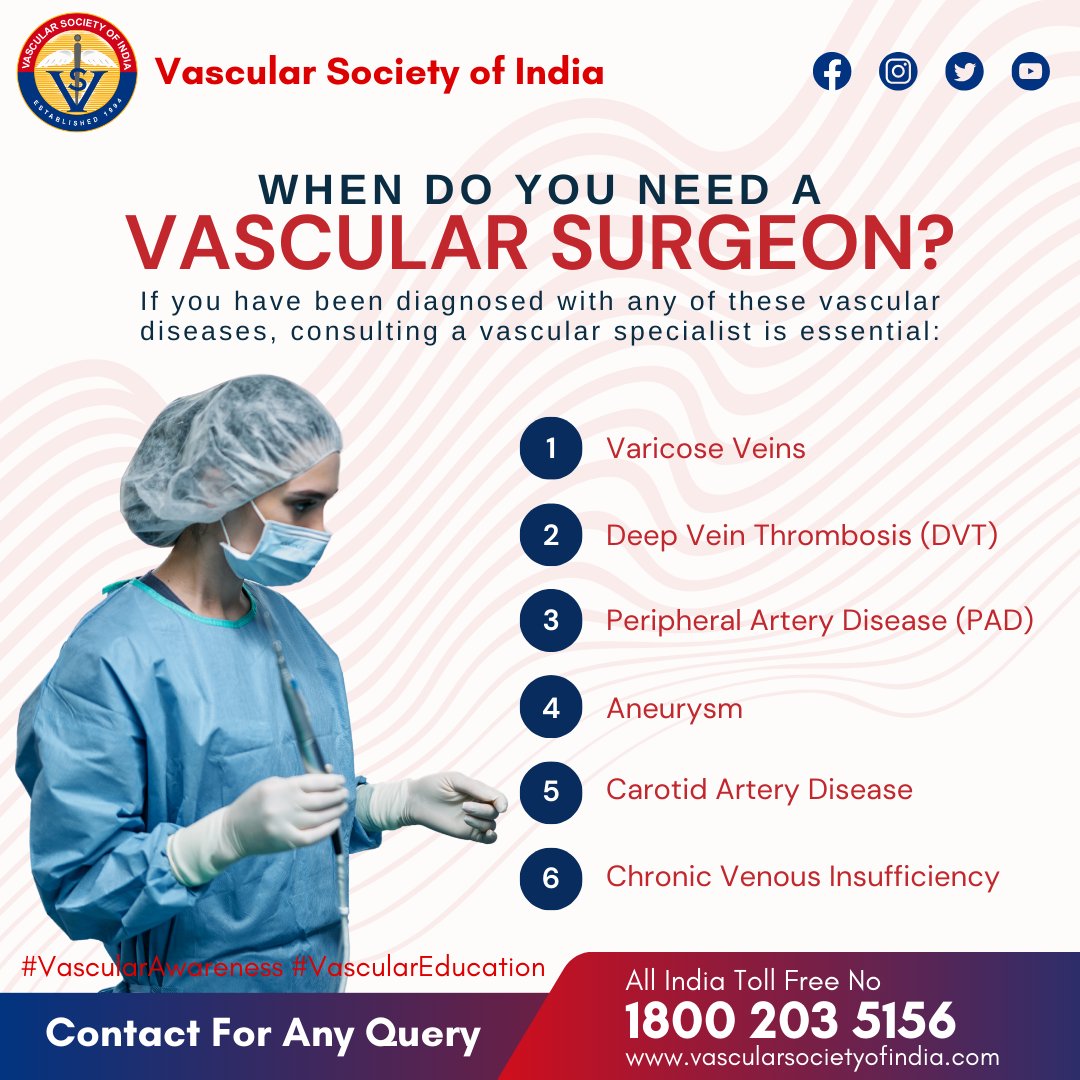When Do You Need a Vascular Surgeon?
If you’ve been diagnosed with any of these vascular diseases, consulting a vascular specialist is essential:
1.Varicose Veins
2.Peripheral Artery Disease (PAD)
3.Deep Vein Thrombosis (DVT)
4.Aneurysms
5.Chronic Venous Insufficience