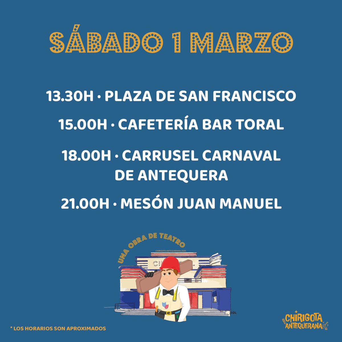 ¡¡ES CARNAVAL!! Y lo vamos a celebrar en todos estos sitios. Hoy salimos a la calle con nuestra obra de teatro… ¡y queremos veros a todos disfrazados!