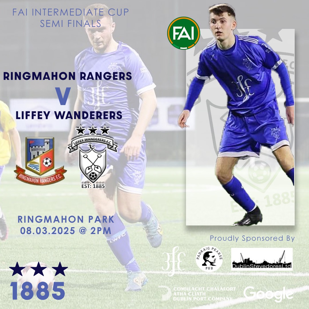 LiffeyWanderers's tweet photo. 1 WEEK TO GO

We turn our attention away from league football and all eyes are now on the @FAIreland Intermediate Cup Semi Final. Our supporters bus is completely full and we hope many more make their own way to Cork on Saturday 8th March for a 2pm KO in @RingmahonRanger park 💙 https://t.co/cd3gr2jq57