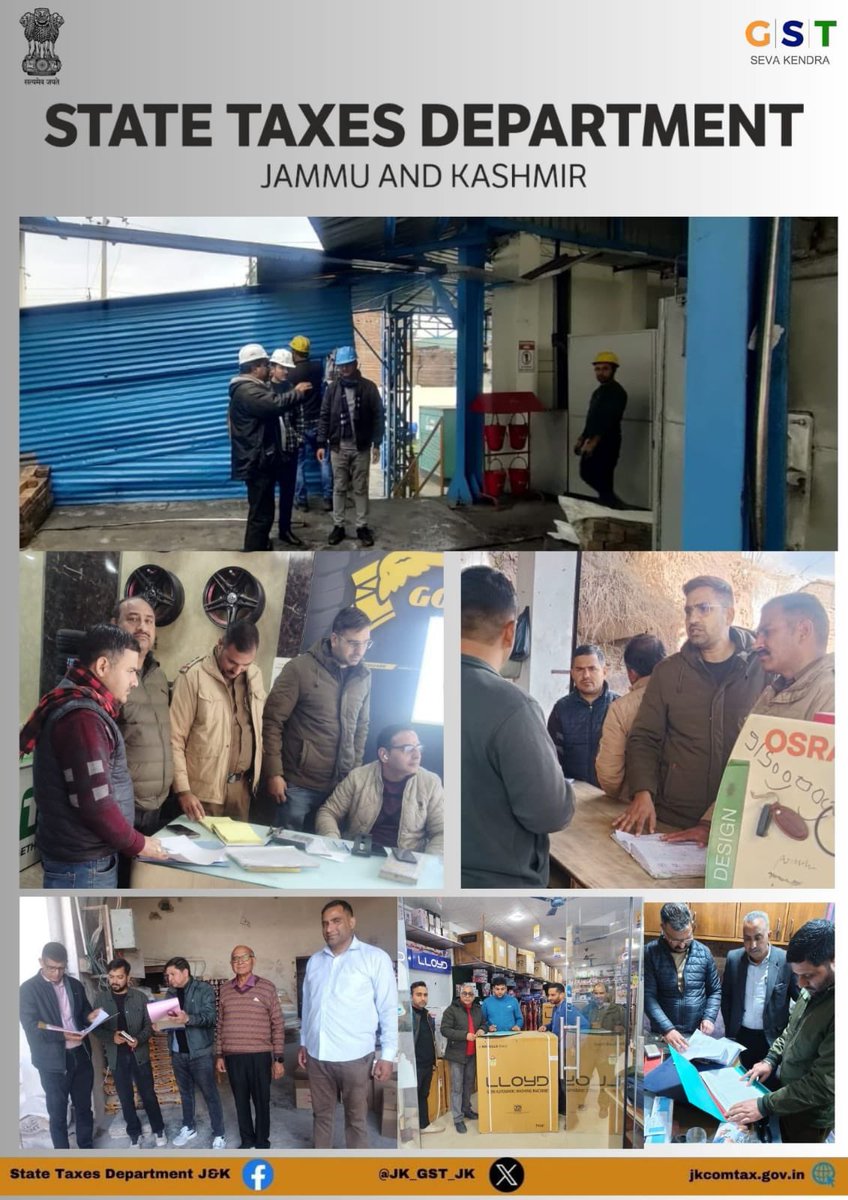 J&K State Taxes Department (@jk_gst_jk) on Twitter photo Enforcement Teams under the guidance of Commissioner State Taxes, PK Bhat, JKAS, and Additional Commissioner of State Taxes Department, Jammu <a href="/Hinamrita1974/">Namrita Dogra</a> conducted inspections in across Jammu division to check sales suppression and other GST violations. Enforcement Teams under the guidance of Commissioner State Taxes, PK Bhat, JKAS, and Additional Commissioner of State Taxes Department, Jammu <a href="/Hinamrita1974/">Namrita Dogra</a> conducted inspections in across Jammu division to check sales suppression and other GST violations.