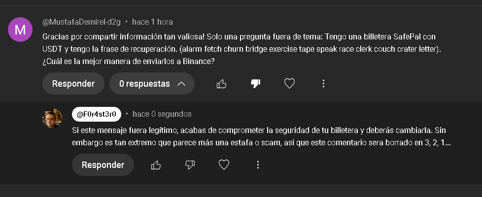 ¡¡¡Alerta!!! En mi canal de youtube un comentario en el video de mi última conferencia sobre Blockchain apareció un intento de fraude. Espero que nadie lo haya visto antes que yo y haya caido...